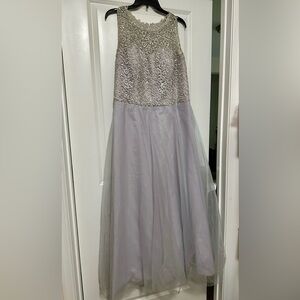 Silver lace and tulle gown